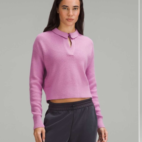Lululemon Collared Merino Wool Blend Sweater in Dahlia Mauve - Picture 1 of 16